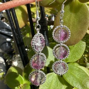 Pink/Silver Rotating Dangle Earrings with 925 Hooks